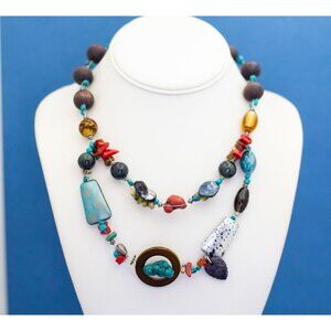 18 inch, Vintage Beaded Bohemian Art Deco Faux Gem Necklace D12